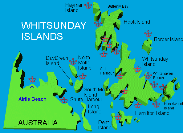 Kaart van de Whitsunday Islands